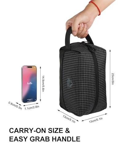 GOX Premium Plaid & Leather Travel Toiletry Bag with Reinforced Handles Cosmetic Organizer (9x5.1x5.1 inches) for Bathroom, Shaving, Makeup Essentials (Black) - color: Black