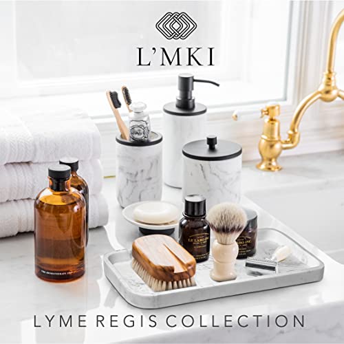 Marble & Matte Black Bathroom Accessories Set - Toothbrush Holder, Soap Dispenser, Modern Black Bathroom Decor