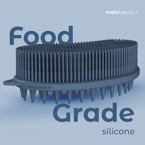 MainBasics Silicone Body Scrubber Dual-Sided, Dark Blue, Scalp | Shower Scrubber and Scalp Massager, Gentle Silicone Loofah Alternative for Deep Clean - color: Dark Blue, size: Scalp