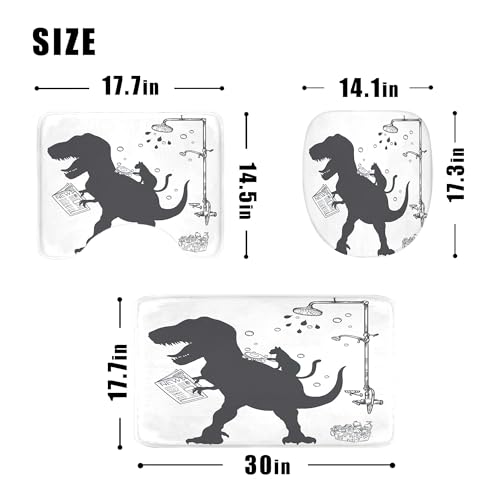 4PCS Dinosaur 71Wx71H Inches Funny Cute Kids Boys Animal Shower Curtain Sets with Rugs, Toilet Lid Cover and Bath Mat, Silhouette Shadow Bath Accessories Art Home Decor Fabric 12 Pack Hooks - color: A3-dinosaur Cat