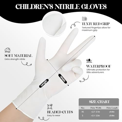 Kids Nitrile Gloves for 6-10 Years, 5Mil White Disposable Gloves for Work, Cleaning, Cooking, Gardening, Painting, Latex-Free and Powder-Free (S,50PCS) - color: White of 50pcs, size: Small