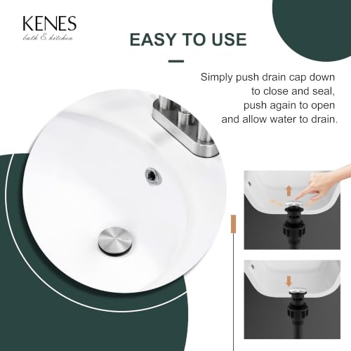 KENES 2 Pack Bathroom Sink Drain Stopper Pop up Sink Drain with Overflow, Brushed Nickel Lavatory Bathroom Vanity Sink Drain Assembly, Built-in Anti-Clogging Strainer - color: Brushed Nickel X 2, size: Big Pop up Cap (With Overflow)