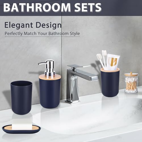 iMucci Bathroom Accessories Set 5Piece Navy Blue Bathroom Sets, Toothbrush Holder, Toothbrush Cup, Lotion Soap Dispenser, Soap Dish and Qtip Holder Bathroom Decor - style: Navy Blue