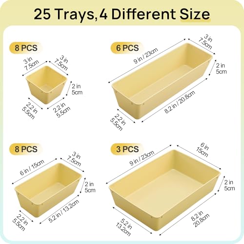 Vtopmart 25 PCS Plastic Drawer Organizers Set, 4-Size Versatile Bathroom and Vanity Drawer Organizer Trays, Storage Bins for Makeup, Bedroom, Kitchen Gadgets Utensils and Office - color: Beige