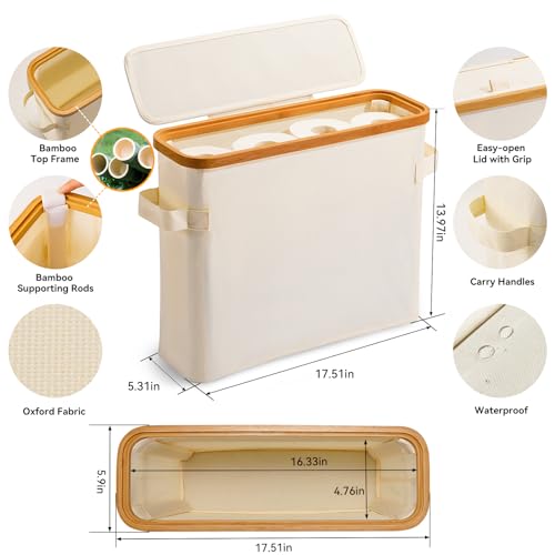 Toilet Paper Storage Basket with Lid, Bamboo Toilet Paper Storage Holder Stand Organizer for Bathroom, Toilet Paper Storage Box Container with Handle Bin for RV Closet, Beige - size: For Small/Regular Size TP Roll
