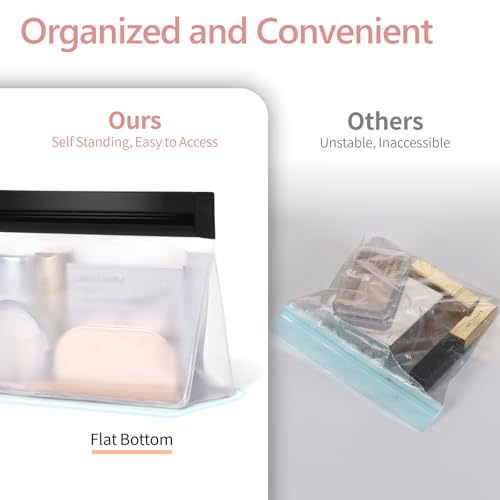 PACKISM Leakpoof Clear Toiletry Bags for Traveling - Sealed TSA Approved Toiletry Bag, Reusable Semi-Transparent Clear Cosmetic Bag with Flat Bottom, Perfect for Travel Essentials, 2L+2M, Black - color: 0-2L 2M-Black