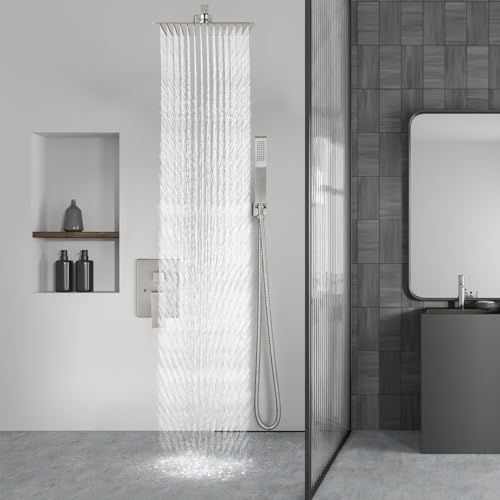 Aolemi Shower Faucet Set Rain Shower System with Handheld Spray Bathroom Shower Combo Rough-in Valve and Shower Trim Kit Included Brushed Nickel 10 Inch Wall Mount Shower Head - color: Brushed Nickel, size: 10 Inch Wall Mount Shower Head