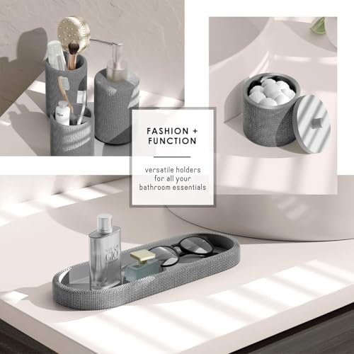 Clara Clark Bathroom Set - Grey Bathroom Accessories Set, 5PC Bathroom Accessory Set, Bathroom Sets with Soap Dispenser, Toothbrush Holder, Tumbler, Cotton Swab Jar & Vanity Tray - color: Grey, size: Basic Set
