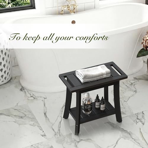 HIPS Shower Bench Inside Shower Stool with Storage Shelf, Waterproof Spa Bath Chair for Bathroom, Seat or Organizer for Living Room, Bedroom - Great for All Ages Unisex Elderly (Medium, Black) - color: Black, size: Medium 19x10x18 Inch