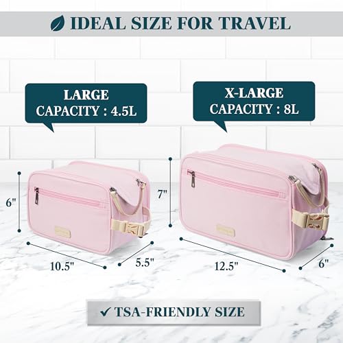 PAVILIA Toiletry Bag for Women, Canvas Dopp Kit, Travel Essentials Organizer, Water-Resistant Shaving, Grooming Kit, Large Hanging Bathroom Accessories Cosmetic Bag, Pink - color: Pink, size: Large (10.5x 5.5x 6)