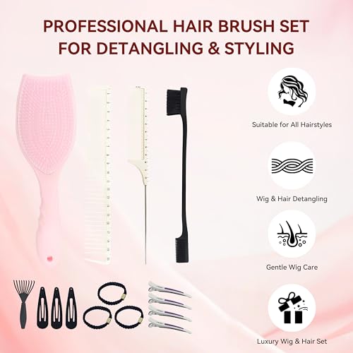 Hair Brush Set, Professional Styling Tools with Combs and Accessories, Pink, Gift Box Included (Pink Brush+Black Brush) - color: Pink Brush+Black Brush