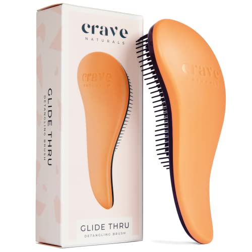 Crave Naturals Glide Thru Hair Brush - Detangler Brush for Curly, Straight, Wet or Dry Hair - Gentle Detangling Brusheses for Adults, Kids, Toddlers - Hair Accessories for Women, 7.5"x3" - Coral - color: Orange, size: 1 Pack (Regular)