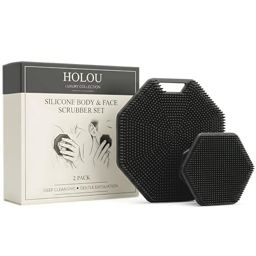 Silicone Body Scrubber & Silicone Face Scrubber 2 Pack – Exfoliating Body Scrubber & Silicone Loofah, Shower Scrubber for Women and Men – Holou