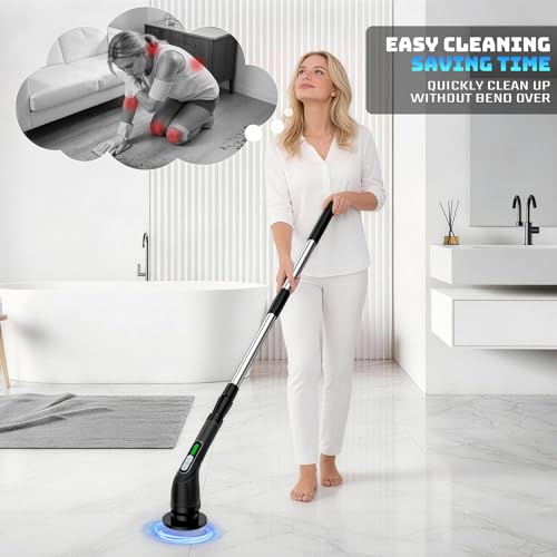 Electric Spin Cleaning Brush, Comes with 7 Reusable Brush Attachments & Adjustable Extension Handle
