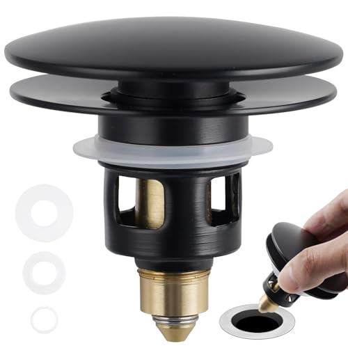 Universal Bathroom Sink Drain Stopper Strainer, Big Cover, Matte Black | 2 in 1 Pop Up Sink Stopper for 1.1''~2.36'' Sink Basin Hole, Hair Catcher with Removable Stainless Steel Filter Basket - color: Matte Black
