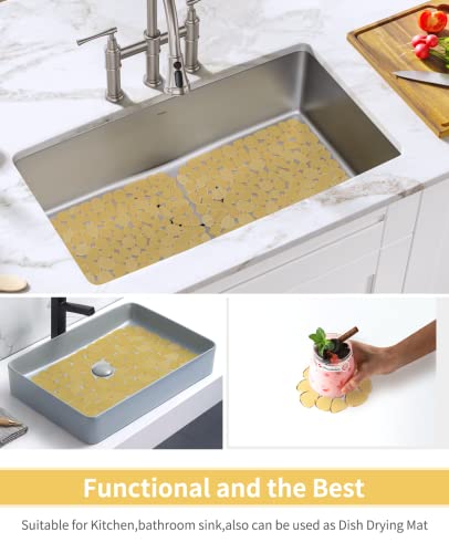 Bligli Pebble Sink Mat for Stainless Steel/Ceramic Sinks, 2 Pack PVC Sink Protectors Mats for Bottom of Kitchen Sink, Dish Drying Mat for Dishes and Glassware, 15.7 x 11.8 inch, Clear Yellow - color: Clear Yellow