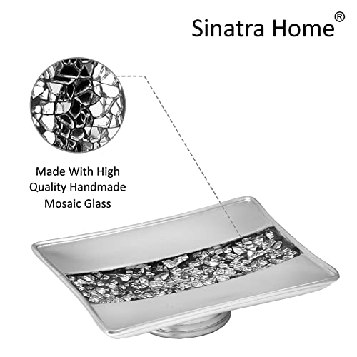 Zahari Home Sinatra Soap Dish Unique Design Stylish Bling Glass Mosaic Décor Soap Bar Holder, Silver - color: Sinatra Silver