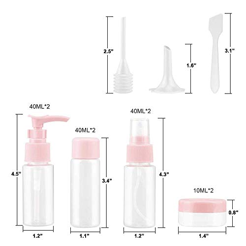 Vitog Travel Bottles Kit, TSA Approved Leak Proof Portable Toiletry Containers Set, Clear PET Flight Size Cosmetic Containers for Lotion, Shampoo, Cream, Soap, Set of 11 - color: pink