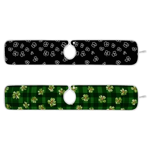 Green Checkered Black St Patricks Clovers Sink Mat for Faucet Sink Splash Guard Faucet Handle Drip Catcher for Kitchen Bathroom Absorbent Microfiber Dish Drying Mat with 1 Hole 2pcs M - color: Green Checkered Tiny Clovers Line, size: 23.6x5.5in x2