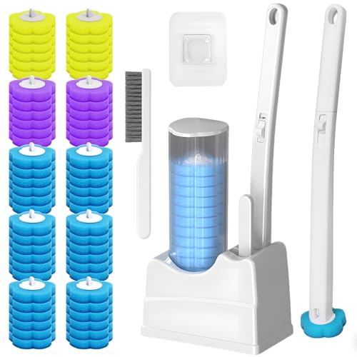Disposable Toilet Brush Cleaning System, Disposable Toilet Cleaner Wand and Holder Set with 60 Toilet Wand Refills, Extended Handle for Toilet Bowl Cleaners, Bathroom Cleaning, Bathtub - size: 1 set U-shaped + 60 refills