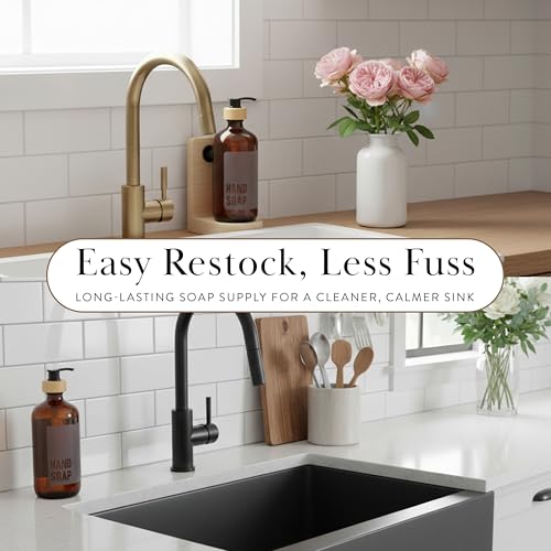 SAVVY & SORTED Amber Glass Hand Soap Dispenser for Bathroom, Kitchen Hand Soap Bottle with Label, Refillable Glass Bottle for Liquid Wash, Matching Dish Soap Dispenser Available, 17 Fl Oz / 500 ml - color: Amber - Hand Soap 500 Ml