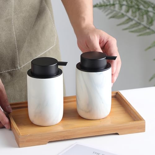 White Marble Soap Dispenser Set- Modern Ceramic Hand Soap Dispenser for Bathroom Liquid Soap for Farmhouse Kitchen Bathroom Decor 2 Pack - color: White Marble, size: Liquid dispenser