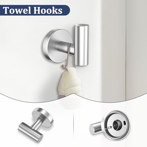 5 Pieces Bathroom Hardware Set Brushed Nickel Towel Bar Set Round Towel Holder Set Upgraded Paper Towel Holder with Shelf Stainless Steel Wall Mounted,23.6 Inch - color: Brushed