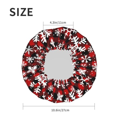 Christmas Snowflakes Shower Cap For Women Reusable Waterproof Double Layers Bath Cap Hair Protection Elastic Ladies Spa Salon Shower Hat - color: Christmas Snowflakes