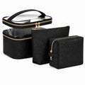 3PCS PU Leather Makeup Bag, Large Travel Cosmetic Pouch, Cute Toiletry Organizer for Women, Black - color: Black-3pc