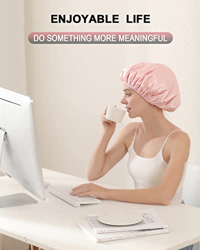 YIZIJIZI Terry Lined Shower Cap,Triple Layer Large Cap for Women,Shower Cap Reusable Waterproof,Long Thick Hair(Pink) - color: Pale pink