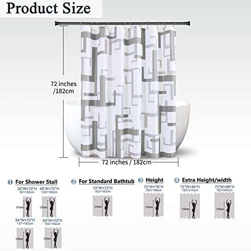Naturoom Grey Shower Curtains W 72 x H 72,Modern Geometric Curtain Set Grey and White Shower Curtains for Bathroom Decor,Water Repellent Fabric Washable Bath Curtain,72x72
