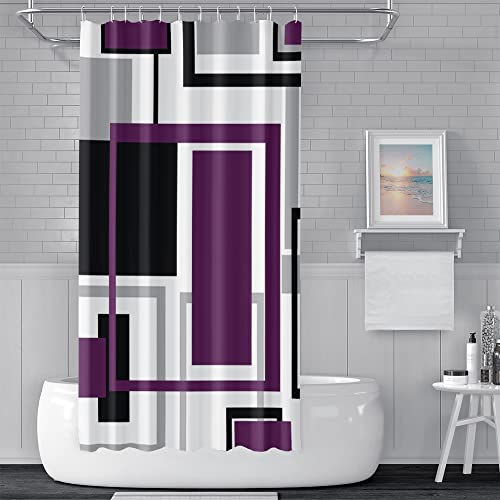 48x72inch Black Purple Geometric Shower Curtain for Bathroom with Hooks White Purple Grey Fabric Bathroom Curtain Casual Abstract Geometric Bath Curtains Decorative Hotel Stall Bathtubs Decor - color: Purple Black, size: 48"W x 72"L (Pack of 1)