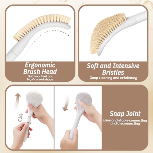 New Foot Brush & Foot Files Set(3PCS), 3-IN-1 Foot Scrubber with Long Handle, 10.2’’-27.5’’Adjustable Foot Scrub Brush and 2 Upgrade Foot File Callus Remover, Gift-Box Packed(White+2*Foot File) - color: White Kit04