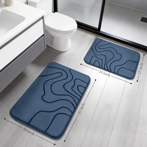 YIHOUSE Memory Foam Bathroom Rugs Sets 2 Piece - Extra Thick Ultra Soft Absorbent Bath Mat Set, Non-Slip Machine Washable Bath Rugs for Bathroom, Tub & Shower, Home Decor (32"x20"+24"x17", Dusty Blue) - color: Dusty Blue, size: 1'5" x 2'8" (17"x24"+20"x32