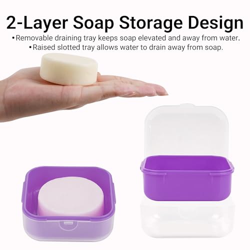 Adorila Soap-dishes 2 Pack, Small Travel Plastic Soap Case with Lid, Leak-Proof Soap Container, Square Green, Purple - color: Lime Green+purple