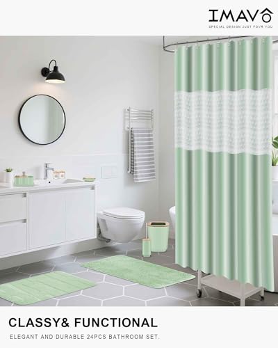 IMAVO Bathroom Accessories Set, Non-Slip Absorbent Pink Bathroom Rugs and Waterproof Shower Curtain with Hooks,Complete Bathroom Set for Bathroom Décor - color: Green, size: 24 Pcs Complete Set+Bath Rugs