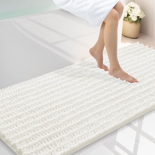 Smiry Bathroom Rugs Mat 59x24, Extra Soft Absorbent Chenille Bath Rugs, Non Slip Rubber Backing Machine Washable Quick Dry Bath Mats for Bathroom Floor, Tub, Shower, Home Decor Accessories, Ivory - color: Ivory, size: 59'' X 24''
