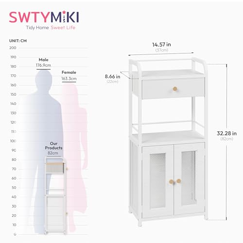 SWTYMIKI 14.57"x32.28" Bathroom Storage Cabinet – Freestanding Toilet Paper Storage with Doors & Drawer, Bathroom Organizers and Storage for Small Spaces, Laundry Room, Ideal for Towels, White - color: White