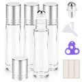 PrettyCare 4 Pack, 10 ml Essential Oil Roller Bottles with Stainless Steel Roller Ball - Refillable Leak-proof Empty Thick Clear Glass Roll on Bottles with Silver Caps for Travel, Perfume - color: Frosted with Silver Cap, size: 4 Pack