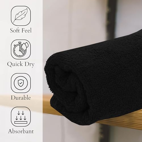 GOLD TEXTILES Premium Hand Towels for Bathroom -100% Ring Spun Cotton (Black,4 Pack, 16x30 Inches) Luxury Soft Absorbent & Quick Dry, Bathroom Hand Towel Perfect for Hotel, Salon, Gym & Spa - color: Black, size: 4 Pack 16x30