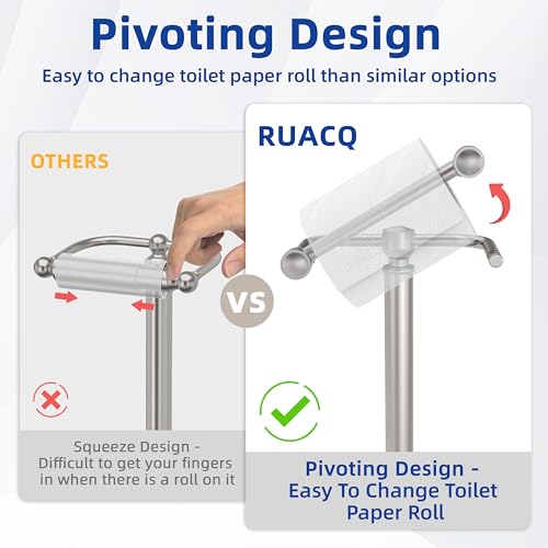 RUACQ Toilet Paper Holder Stand, Bathroom Toilet Paper roll Holder Free Standing with Storage for 4 Rolls, Post Pivoting Design, Stable Weighted Base, SUS304 Stainless Steel (Brushed Nickel) - color: Brushed Nickel, size: Free Standing with Storage