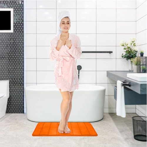 Orange Bathroom Rugs Extra Soft Memory Foam Bath Mat Sets 3 Piece Non Slip Absorbent & Dry Living Mat Sets Washable Bath Carpets with Toilet Rug,Bath Rugs for Bathroom,Tub,Shower,Kitchen,Bedroom - color: Tangerine