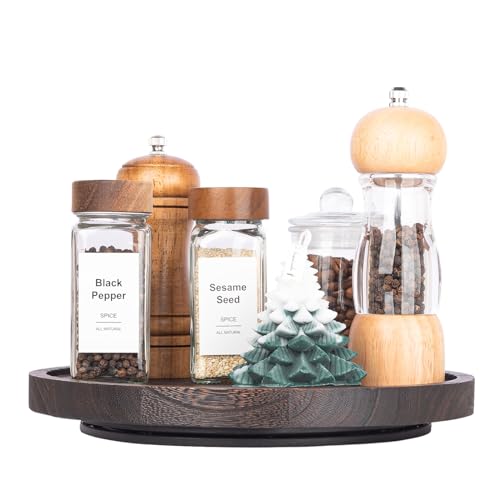 Wood Lazy Susan Organizer Kitchen Turntable for Cabinet Farmhouse Bathroom Decor Round Decorative Tray for Vanity, Counter, Sink, Coffee Table, 10 Inch, Dark Brown - color: Dark Brown, size: 10“