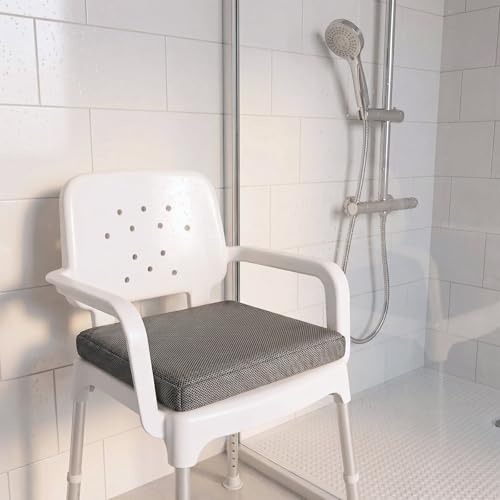 Leinuosen 2 Pcs Shower Seat Cushion with Non Slip Silicone Bottom 4d Mesh Pad Waterproof Shower Chair Cushion Bathtub Pad Bath Pillow Seat Mat Washable Fast Drying for Elderly Disabled(Gray)