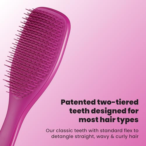 Tangle Teezer Ultimate Detangler Brush, Straight to Wavy, Raspberry | Patented two-tier, regular-flex teeth reduce breakage & split ends on wet or dry hair; Shower-friendly hairbrush for all ages - color: Electric Raspberry