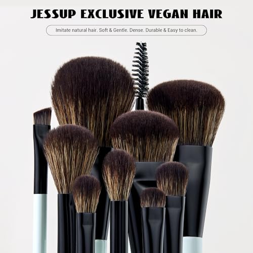 Jessup Makeup Brush Set 6pcs Double Sided Makeup Brushes Foundation Contour Blush Highlight Blending Eyebrow Brush Eyeshadow Brush, Vegan Fiber Make up Brush Bright Cyan T501 - style: T501-6pcs