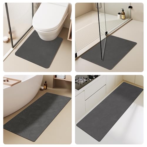 TYUU Toilet Rug, Thin Toilet Rugs U Shaped Washable Non Slip Absorbent Quick Dry Low Pile Toilet Mat, 20"x24" U Shape Dark Grey - color: Dark Grey, size: 1'8" X 2' (U-Shape)