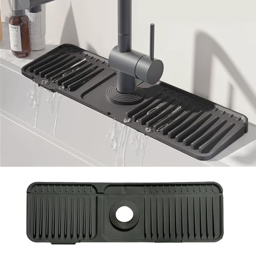 STARGAZ Silicone Faucet Mat For Kitchen Sink,Sink Back Splash Guard, Faucet Draining Mat,Kitchen Sink Rubber Mat,Bathroom Sink Sink Mat,Soap Dish,Silicone Sink Protector(17.7”×5.5”) - color: Black, size: 17.7" x 5.5"