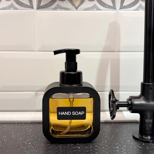 Foaming Soap Dispenser, 2 Pack 300ml (10oz) Plastic Refillable Foaming Hand Soap Dispenser with 16 Pcs Waterproof Labels, Foam Pump Bottle for Bathroom and Kitchen (Black) - color: Black