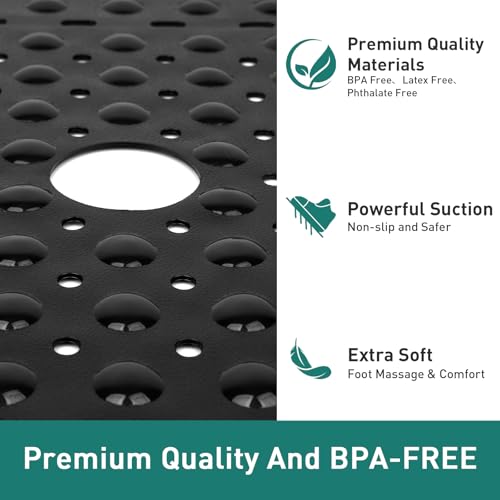 Large Square Shower Mat 27 x 27 Inch Black, Non Slip Shower Bathtub Mats for Inside Shower With Big Suction Cups Drain Holes, Anti Slip Bathroom Floor Shower Stall Mats, Easy Clean, BPA-Free - color: Black